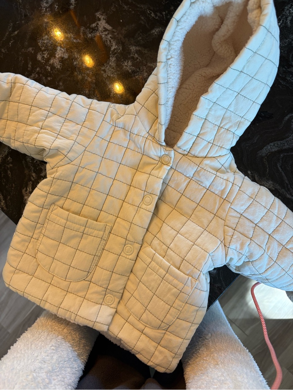 Zara Cream Quilted Hooded Puffer Jacket